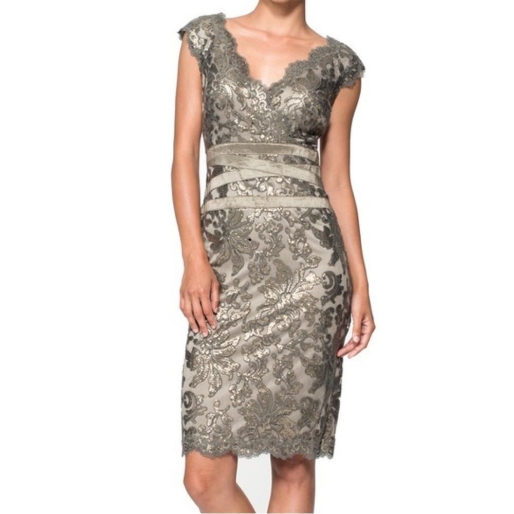 Tadashi Shoji Embellished Metallic
Lace Sheath Dress